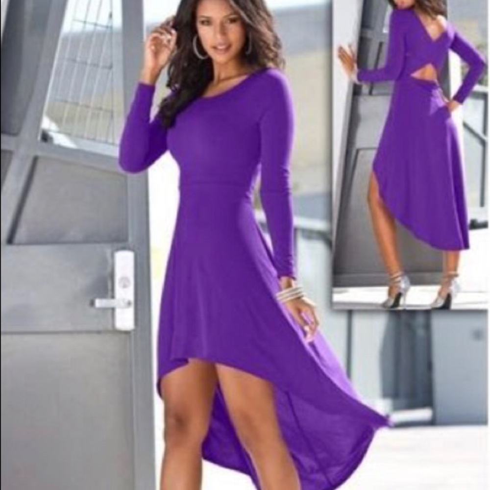 Venus long sleeve high low hem purple dress